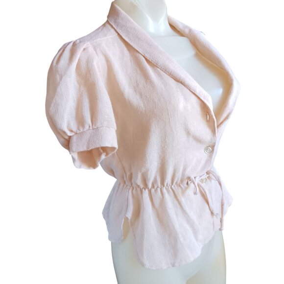 Vintage Women's Medium Peasant Top 1970's Cream Textured Boho Mom Peplum Blouse - Picture 4 of 6